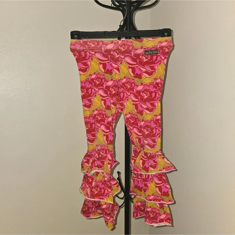 Matilda Jane Pink Yellow Floral Ruffle Bottom Leggings Girl's Size 6